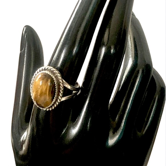 Native American Tigers Eye Sterling Silver Ring Sz 10-1/2 - Picture 7 of 17